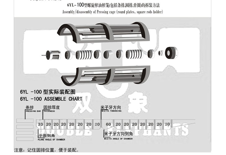 6YL-100型螺旋榨油機榨籠（包括條排，圓排，骨圈）的撤裝方法
